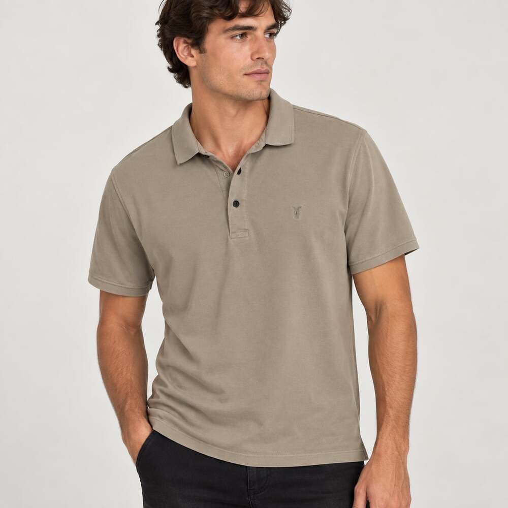 AllSaints Reform Short-Sleeve Polo Shirt Khaki Size Large